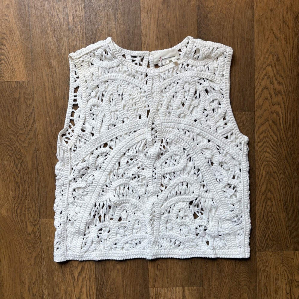 By Anthropologie Womens Boho Cottage Core Crochet Patterned Knit Pullover Vest